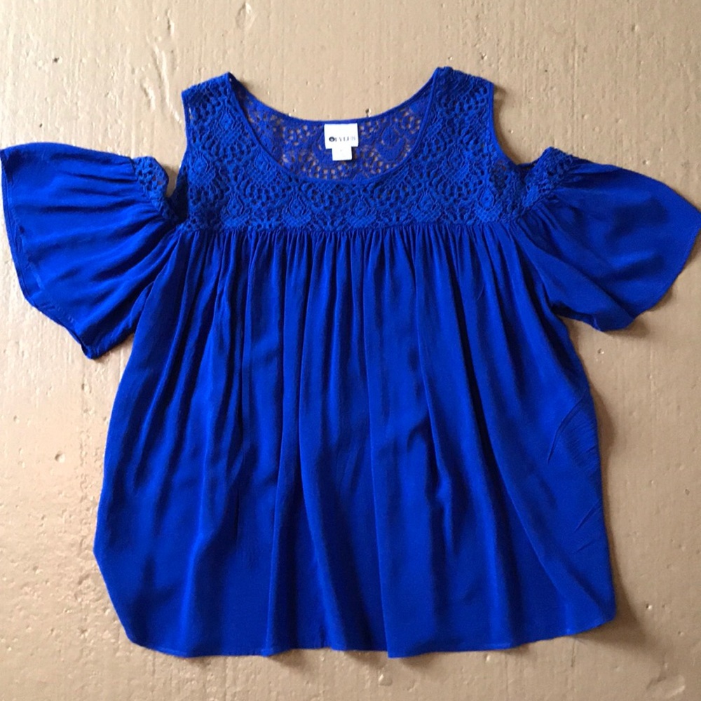 Royal blue cold shoulder lace top